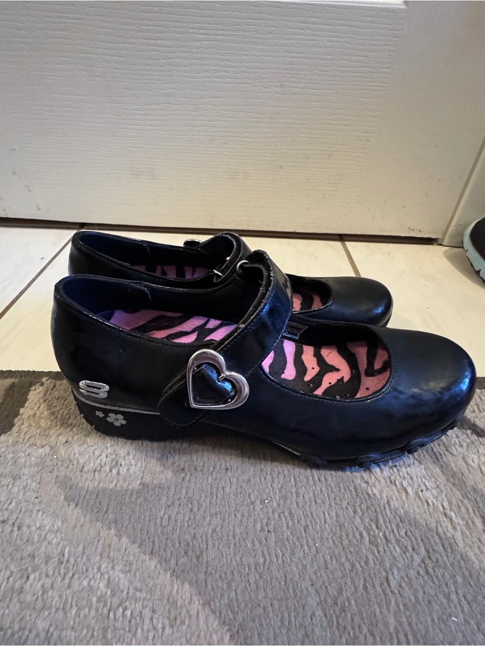 Skechers Black Mary Jane Shoes with Pink Zebra Insole